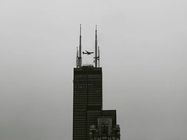 Sears Ahora Willis Tower Con Avión Distancia Chicago — Foto de Stock