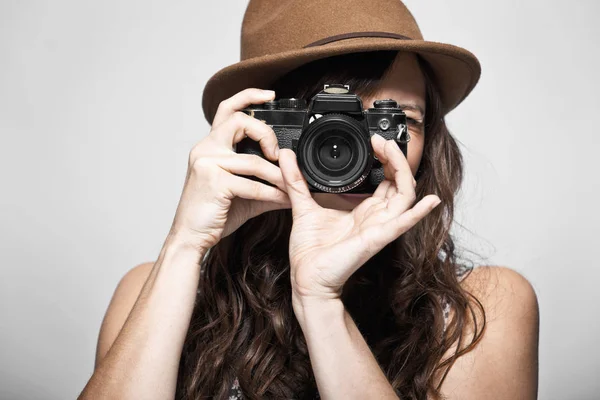 Žena Fotografování Fotoaparátem — Stock fotografie