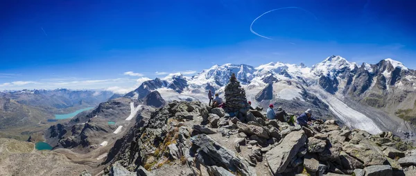 Panoramautsikt Över Mount Pers Och Snötäckta Berg Engadin Schweiz — Stockfoto