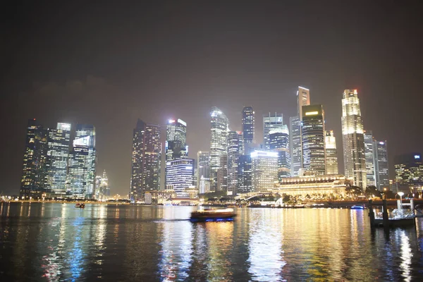 Vista Nocturna Rascacielos Paseo Marítimo Singapur — Foto de Stock