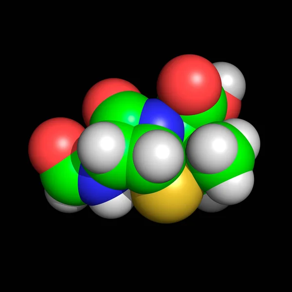 在黑色背景上分离的青霉素分子 — 图库照片