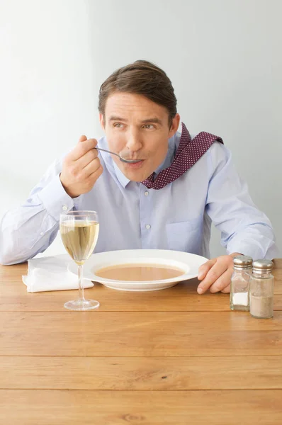 Man Enjoying Reasonable Meal — Stock Photo, Image