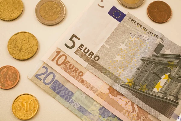 Notas Moedas Euros — Fotografia de Stock