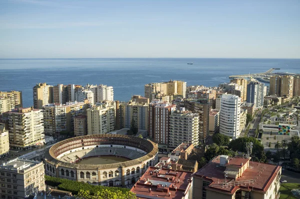 High Angle View Bullring Skyscrapers Malaga Spanyolország — Stock Fotó