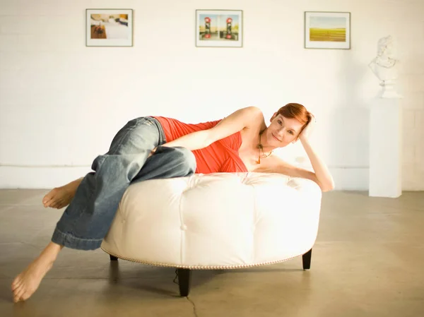 Woman Relaxing Loft Apartment — Stock Photo, Image