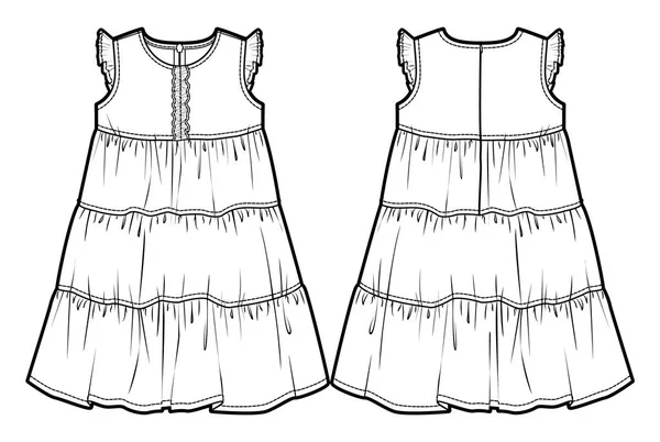 Esquisse technique d'une robe d'été — Image vectorielle