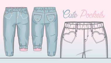 Işık kot pantolon ile kalp şeklinde ön cep