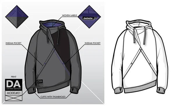 Tech sketch of a sweatshirt (DA collection) — Stock Vector