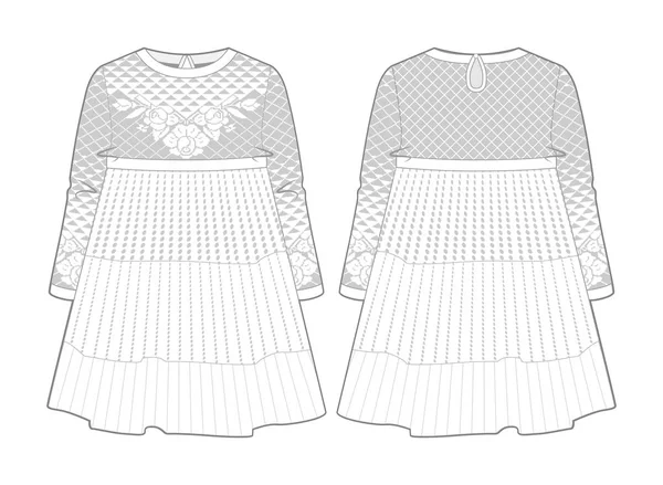 Vit klänning med söm på midjan och utsvängda kjol — Stock vektor