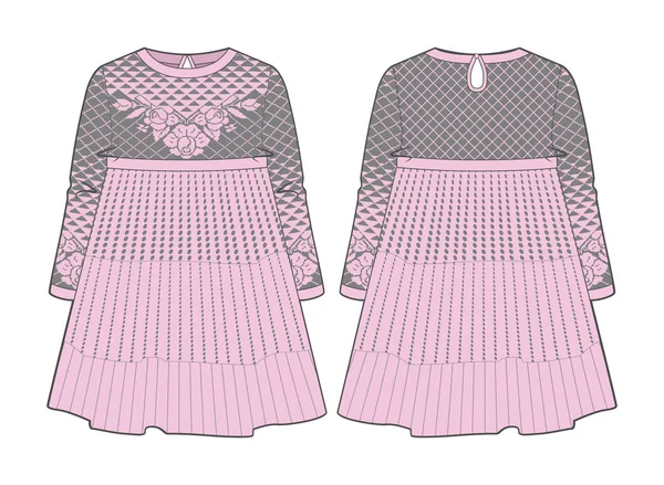 Söt rosa klänning med söm i midjan och utsvängda kjol — Stock vektor