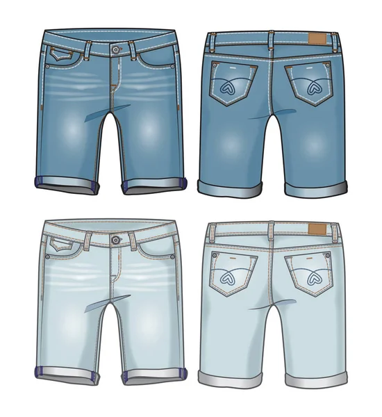 Denim vrouwen knie lengte broek — Stockvector