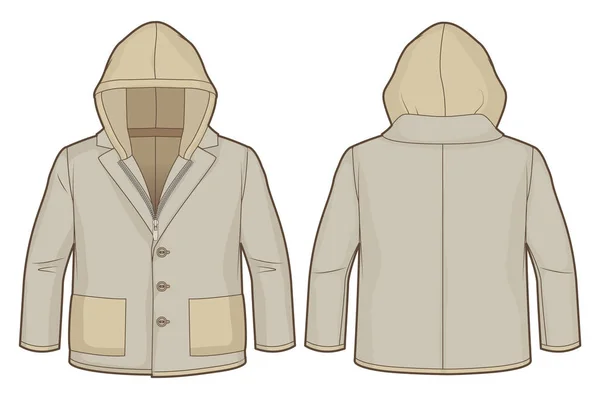 Veste à capuche marron clair avec fermeture zip et poches — Image vectorielle