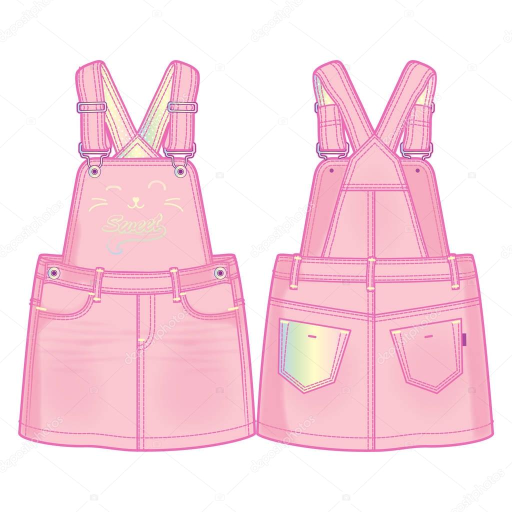 Bib overall dress. Cute kitty's face decoration in front