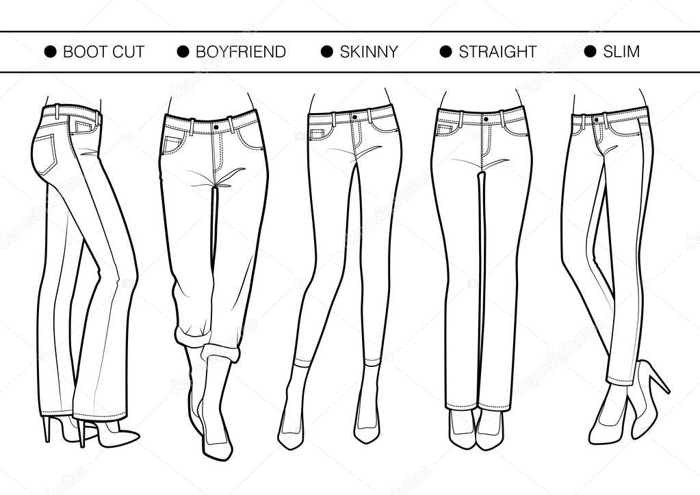Several silhouettes of trousers