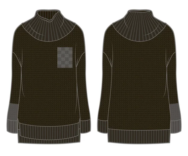 Vue Avant Arrière Pull Tricoté Élégant Noir — Image vectorielle