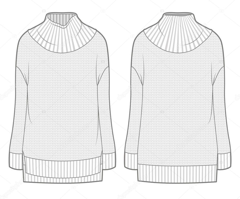 Front and back view of white knitted sweater