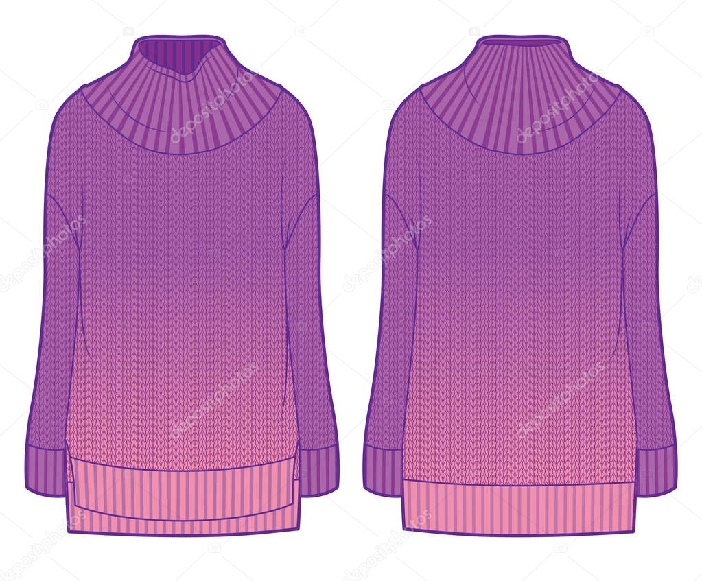 Front and back view of knitted sweater with gradient