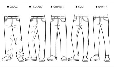 Men's denim fits (loose, relaxed, straight, slim, skinny) clipart
