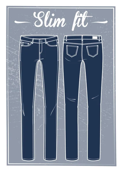 Jeans Slim Fit Varenblad Terug — Stockvector