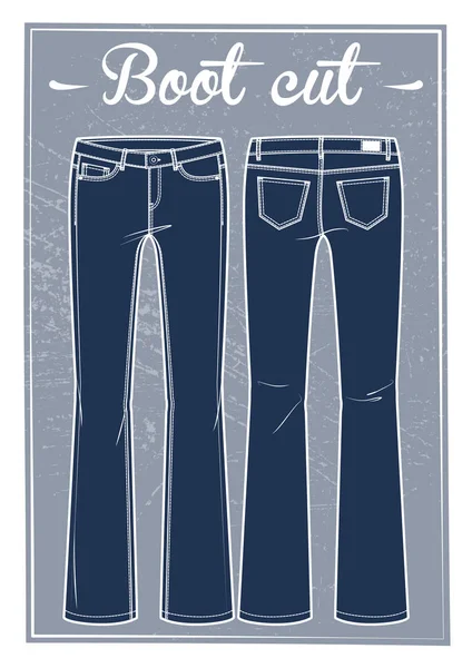 Jeans Boot Cut Passform Ormbunksblad Och Tillbaka — Stock vektor