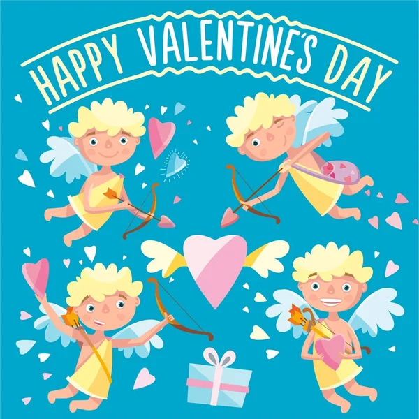 Mascotte Cupido in varie posizioni.Illustrazione vettoriale.Buon San Valentino . — Vettoriale Stock