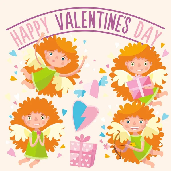 Mascotte Cupido in varie posizioni.Illustrazione vettoriale.Buon San Valentino . — Vettoriale Stock