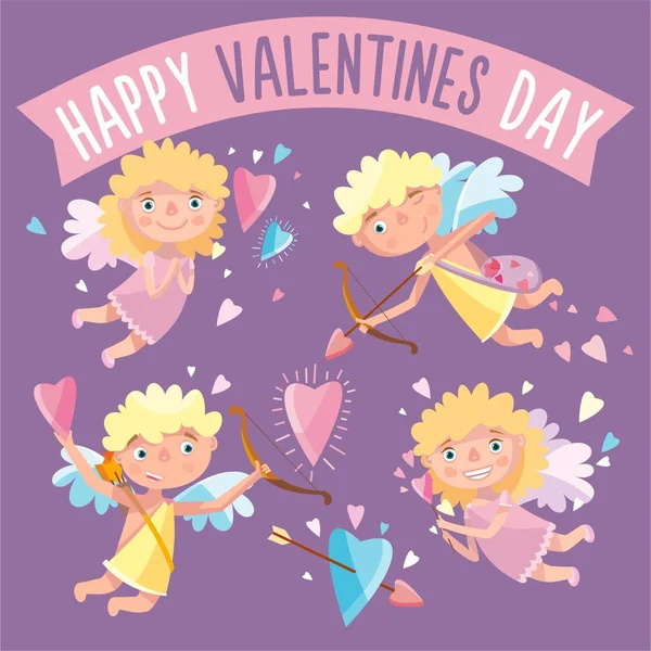 Mascote Cupido em várias posições.ilustração vetor.Feliz dia dos namorados . —  Vetores de Stock