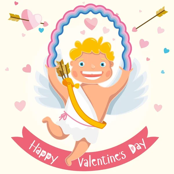 Valentine's Day. Little Angels. Congratulation to the holiday. Cute Cupid. — Stock Vector