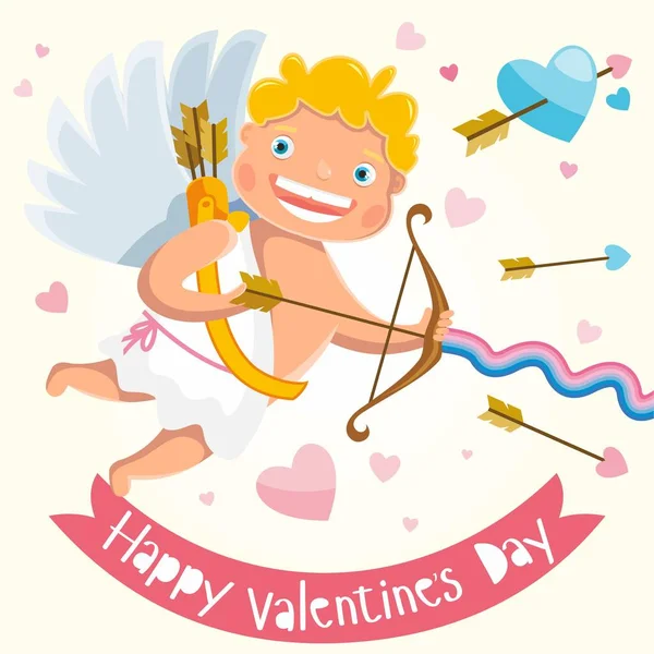 Valentine's Day. Little Angels. Congratulation to the holiday. Cute Cupid. — Stock Vector