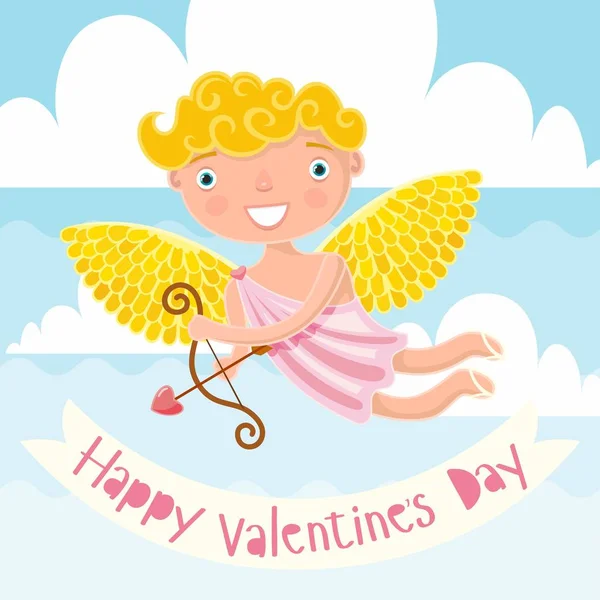 Dia dos Namorados. Pequenos Anjos. Parabéns ao feriado. Cupido bonito . —  Vetores de Stock