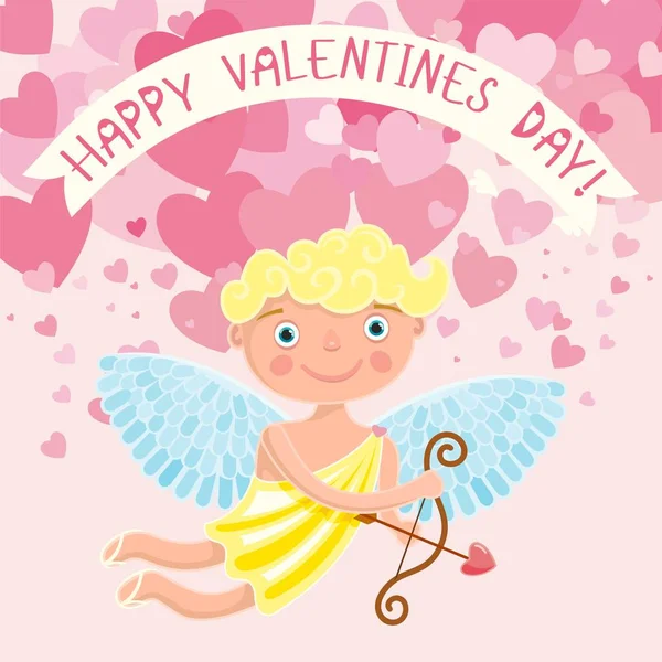 Valentine's Day. Little Angels. Congratulation to the holiday. Cute Cupid. — Stock Vector