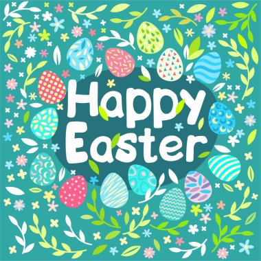Mutlu paskalyalar. Boyalı yumurta. Şirin illüstrasyon