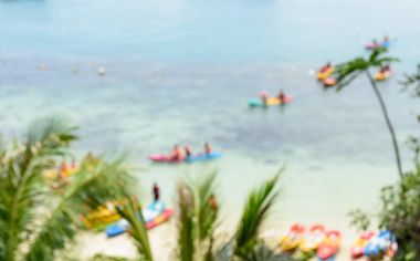 Tay okyanusun mavi se ile Kayak turist bulanık görüntü