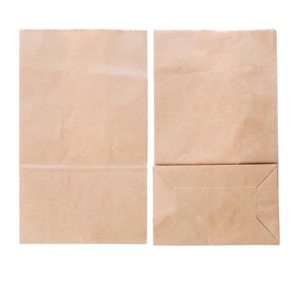 Kahverengi kağıt torba üst görüntülemek izole üzerinde beyaz — Stok fotoğraf