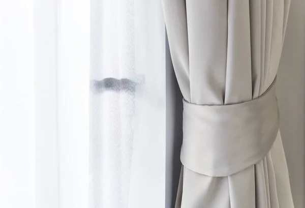 Modern grey and white curtains in livinng room — Stock Photo, Image