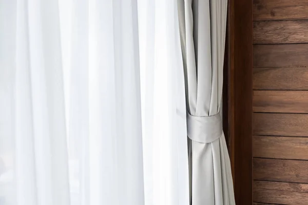 Modern grey and white curtains in livinng room — Stock Photo, Image