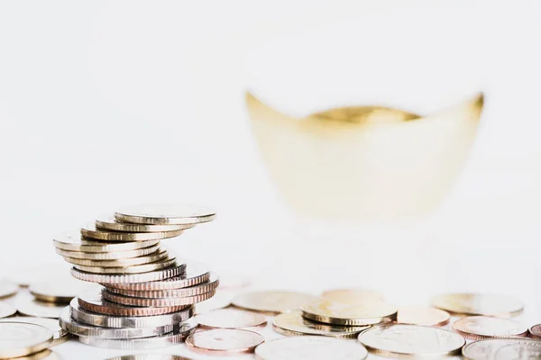 Golden money coins on  white  background — Stock Photo, Image