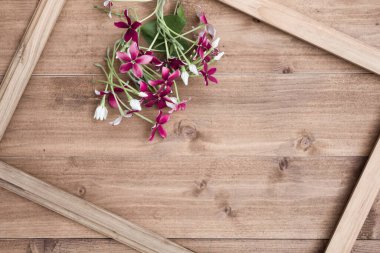 Rangoon Creeper veya Quisqualis indica çiçekli ahşap çerçeve dekorasyonu