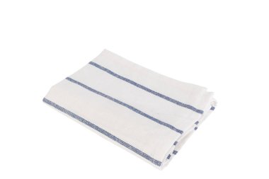 Mavi ve beyaz çizgili kumaş. Kırpma yolu beyaz üzerine izole edilmiş.