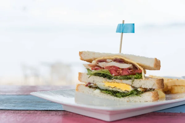 Sandwich Skinka Ost Vintage Trä Bord Bakgrund — Stockfoto