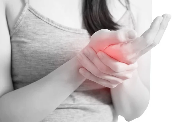 Acute pain in a woman wrist isolated on white background. Clipping path on white background. — Stock Photo, Image