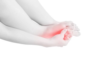 Acute pain in a woman feet isolated on white background. Clipping path on white background. clipart