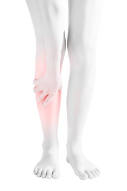 Acute pain in a woman shin isolated on white background. Clipping path on white background. clipart
