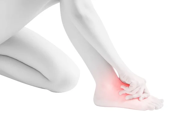 Acute pain in a woman feet isolated on white background. Clipping path on white background. — Stock Photo, Image