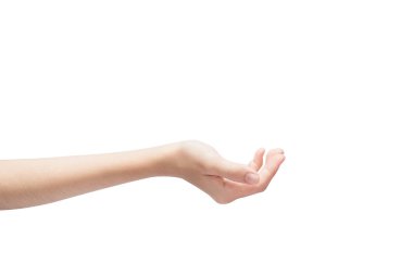 Kadın koruma bakım el izole üzerinde beyaz arka plan. Beyaz arka plan üzerinde kırpma yolu.