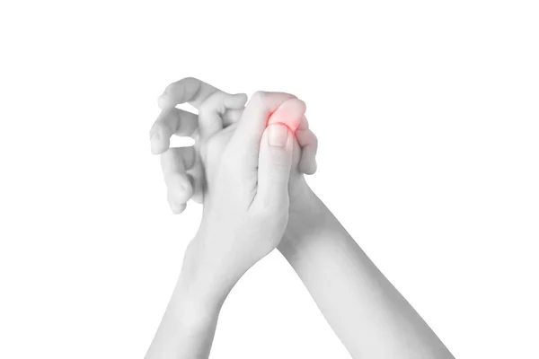 Akute Schmerzen in einem weiblichen Finger isoliert auf weißem Hintergrund. Clipping Pfad auf weißem Hintergrund. — Stockfoto