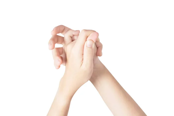 Dor aguda em um dedo da mulher isolado no fundo branco. Caminho de recorte no fundo branco . — Fotografia de Stock