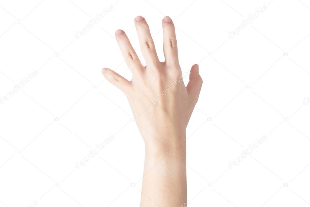 Acute pain in a woman hand isolated on white background. Clipping path on white background.
