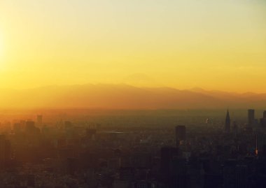 Tokyo şehir peyzajı ve Japonya 'daki ofis binası.
