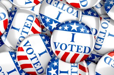 Kırmızı, beyaz ve mavi yıldız - 3d render ile oy düğmeleri